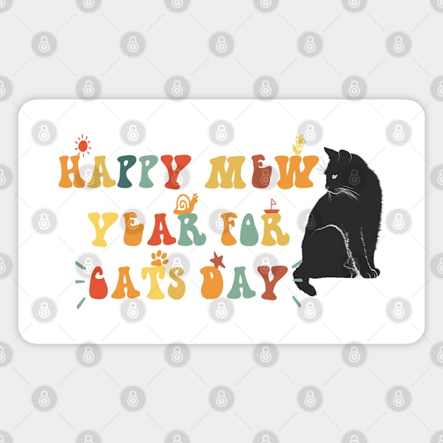 Happy Mew Year for Cats Day, Black cat Magnet by Snoozy